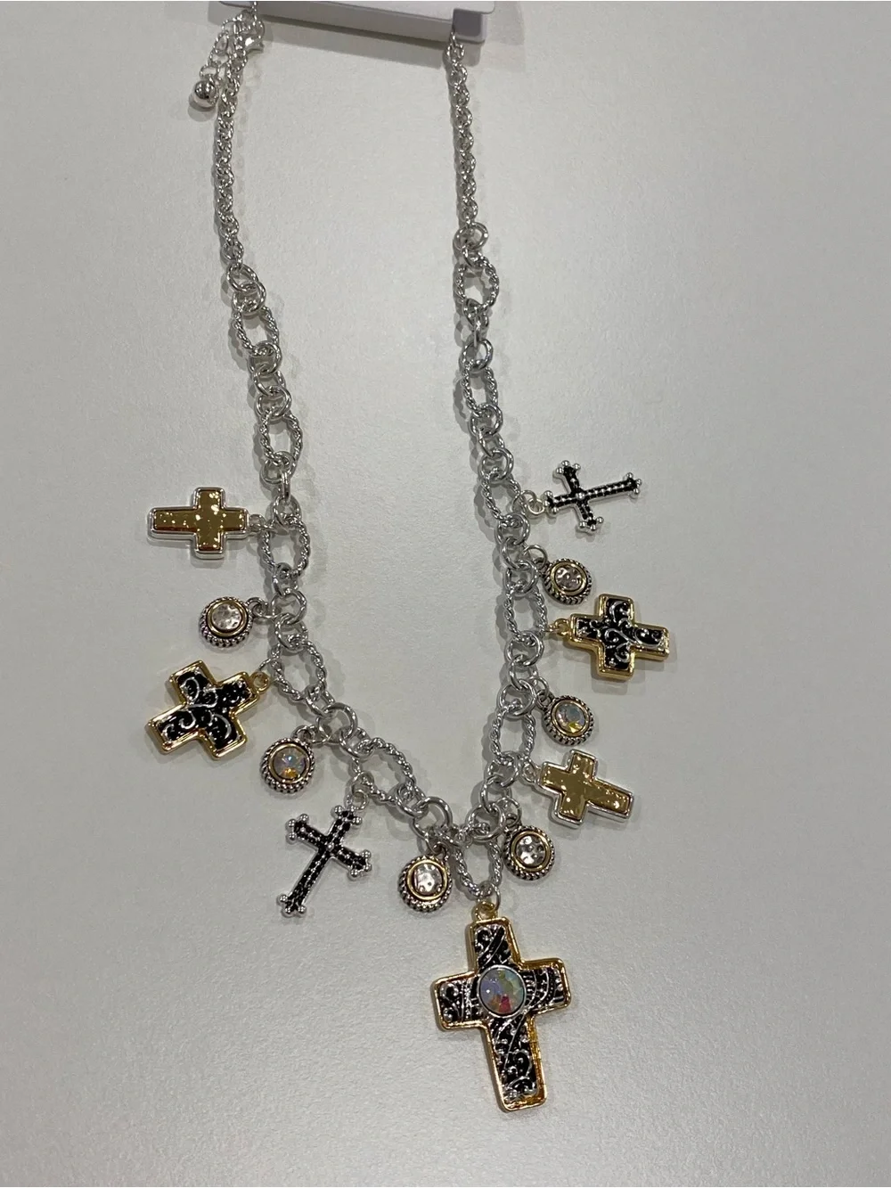 NEW Rebecca Malone Mixed Metal Cross Charm Necklace in Gold and Silver